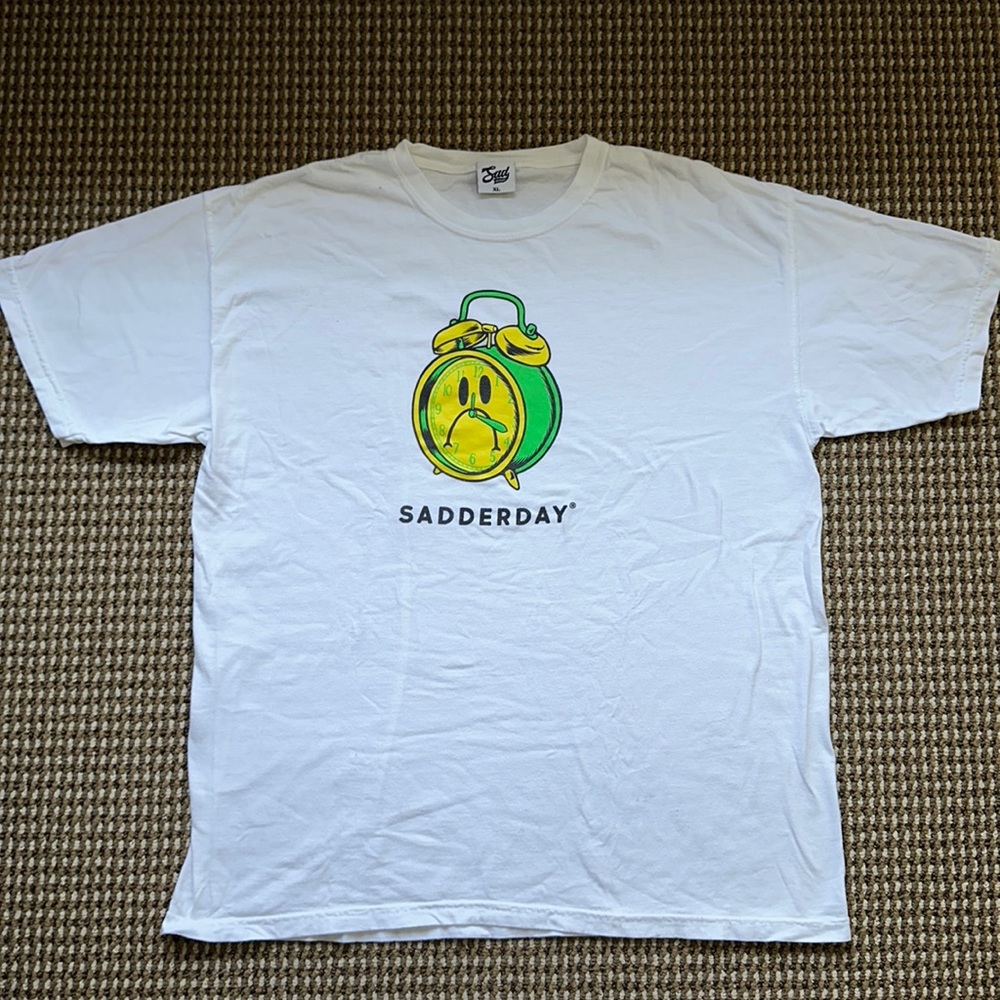 White T-shirt with Sadderday Branding. Size XL. Men’s.